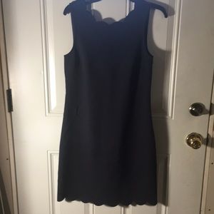 J. Crew navy blue aline scalloped scoop neck & hem sleeveless midi dress size 6
